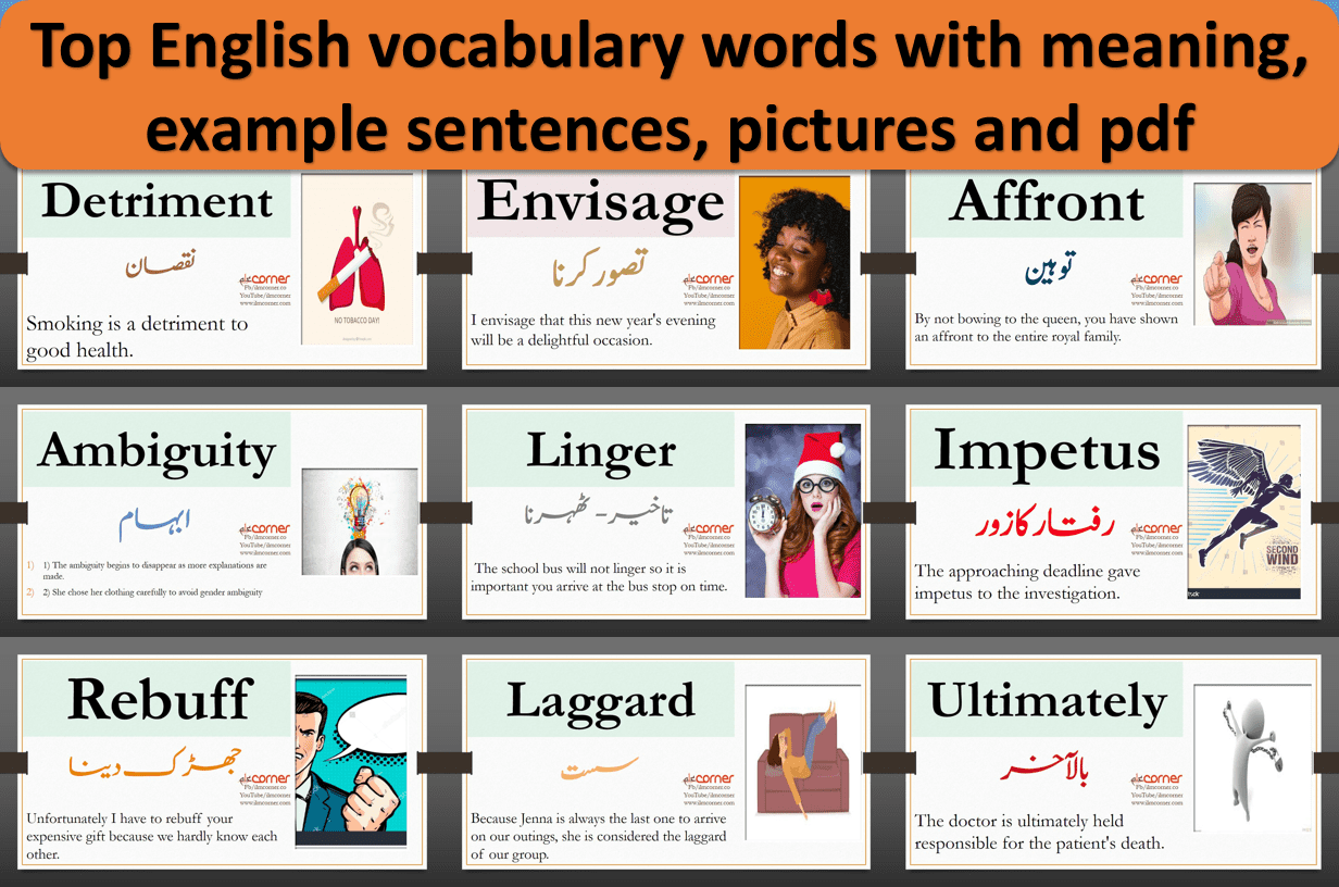 Top English vocabulary words with meaning, example sentences, pictures and pdf
